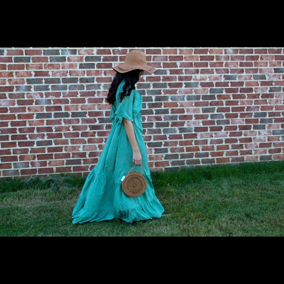 Maxi dress casual mid sleeves pleated ruffle BoHo dress - Picture 3 of 16